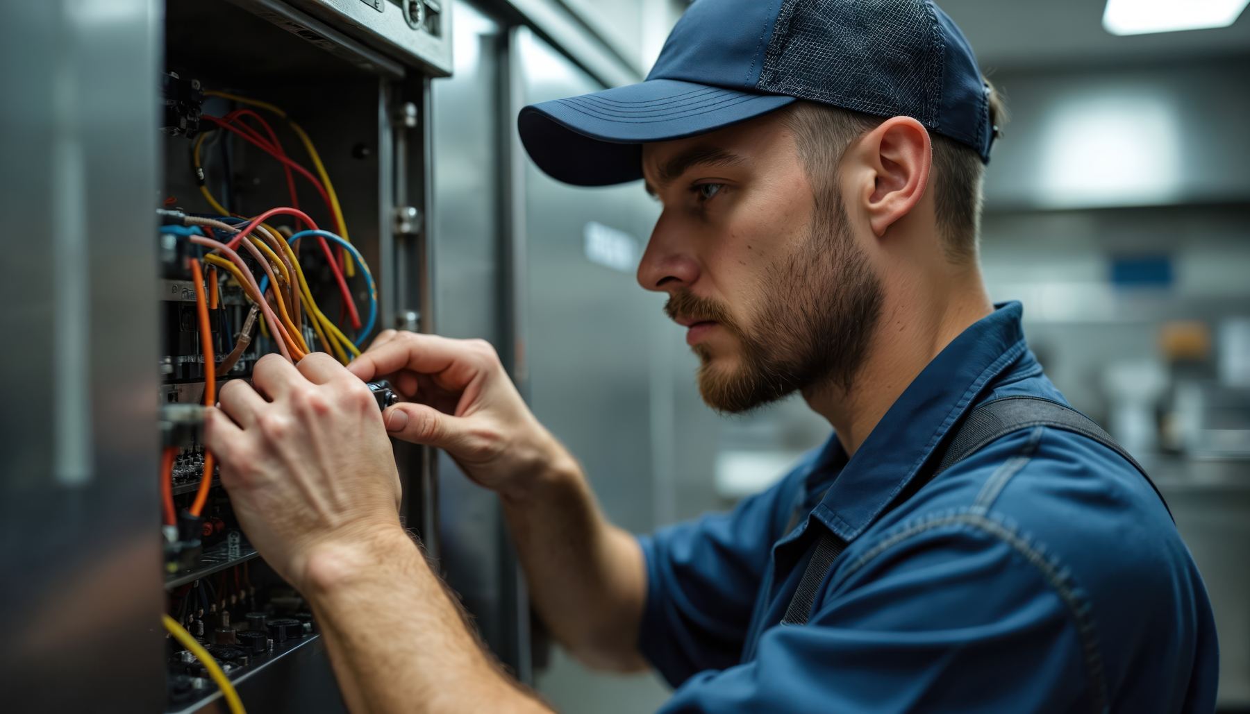 IT field technician working onsite at a network panel